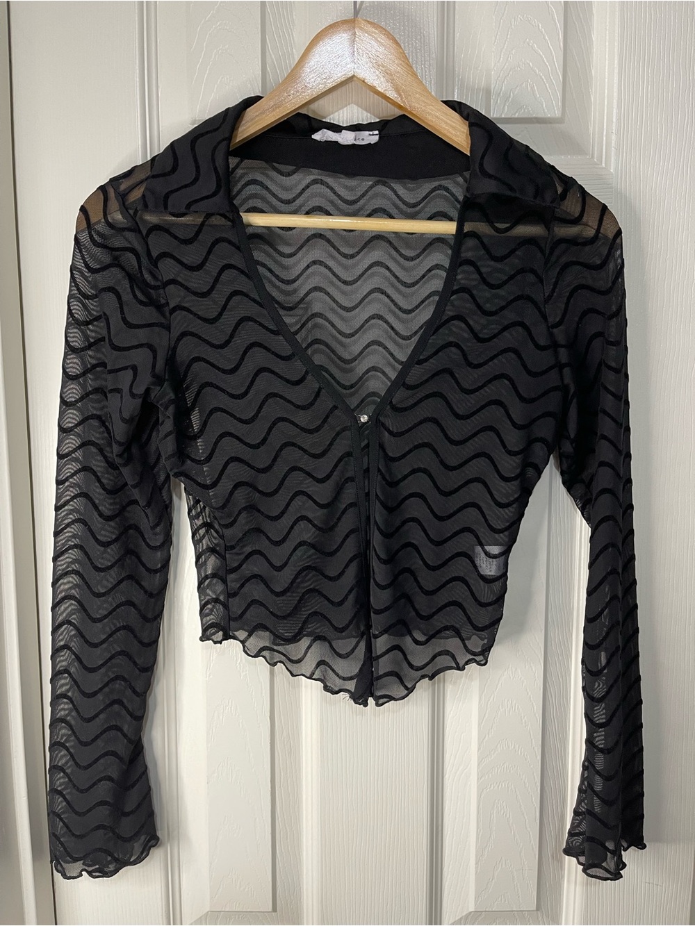 Black Sheer Mesh Whimsigoth Velvet texture Print One Button Crop Top size Medium